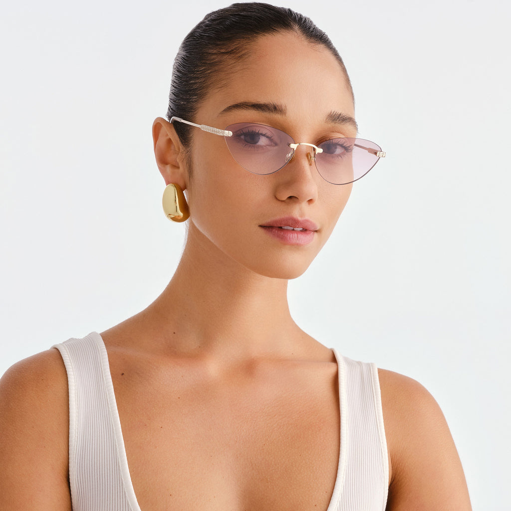Luv Lou The Juni Light Gold Female Cat-Eye Sunglasses | Eyewear Index
