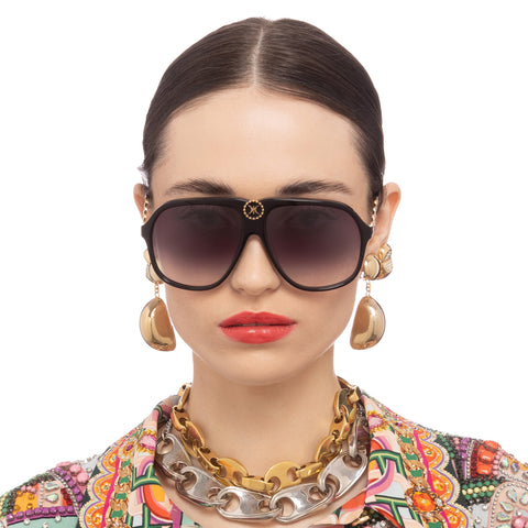 Camilla The Heiress Black Female Aviator Sunglasses | Eyewear Index