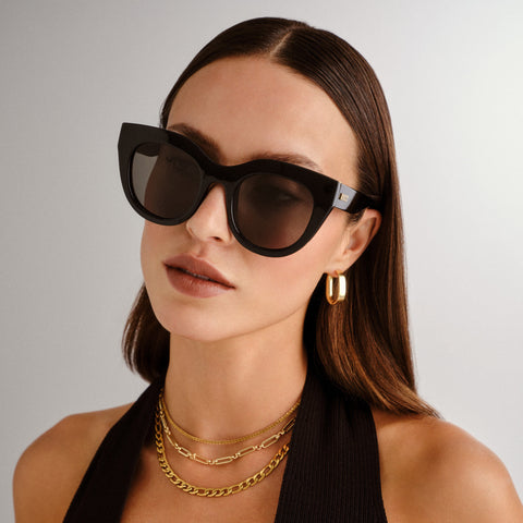 Le Specs Air Heart Black Gold Female Cat-Eye Sunglasses | Eyewear Index