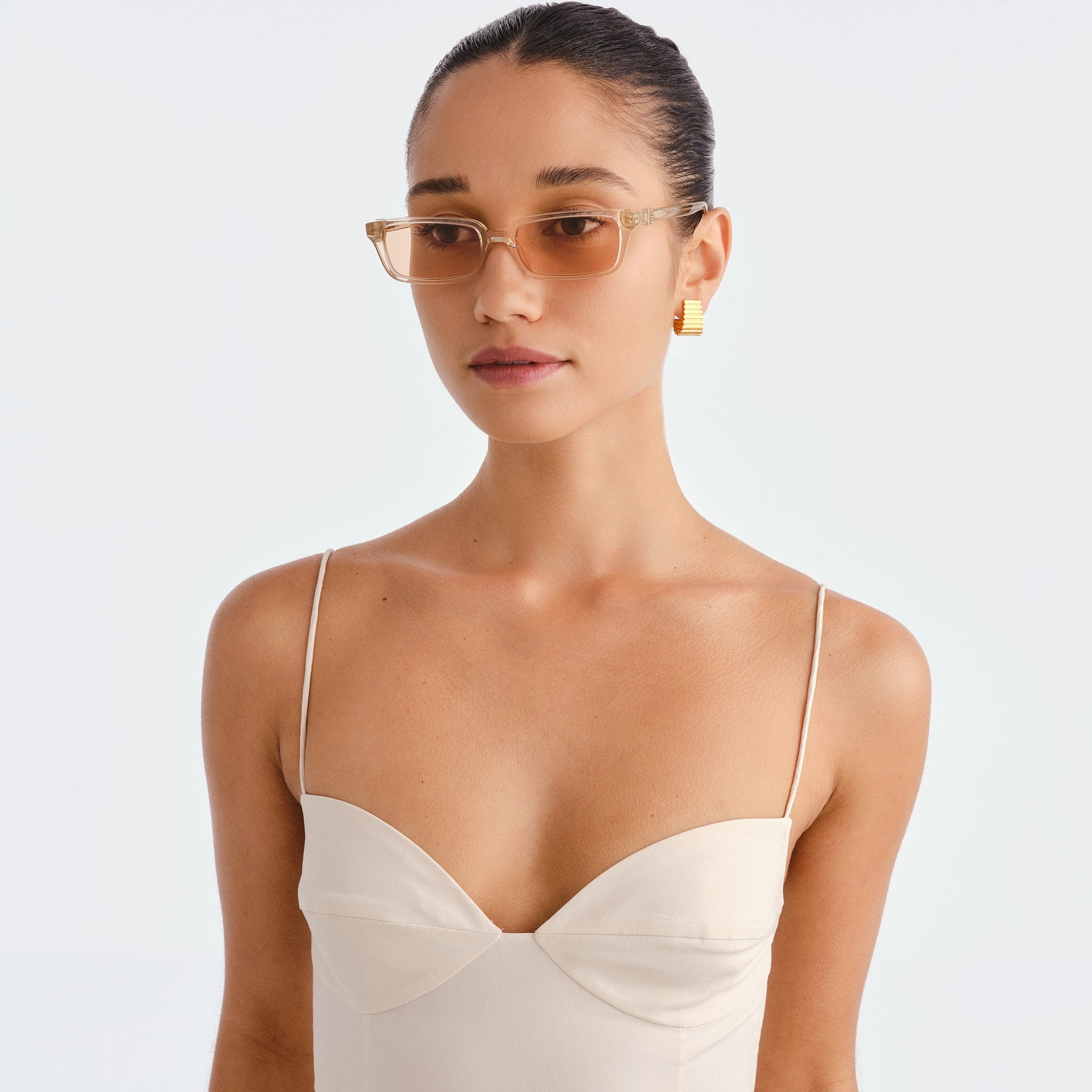 Luv Lou The Phoebe Luxe Peach Nude Female Rectangle Sunglasses | Eyewear Index