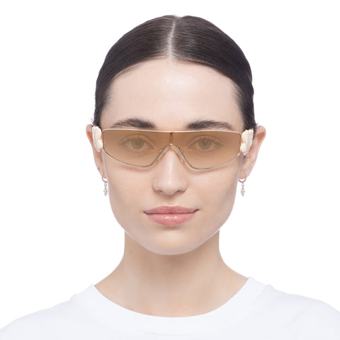 Le Specs Temptress Bright Gold Uni-Sex Shield Sunglasses | Eyewear Index