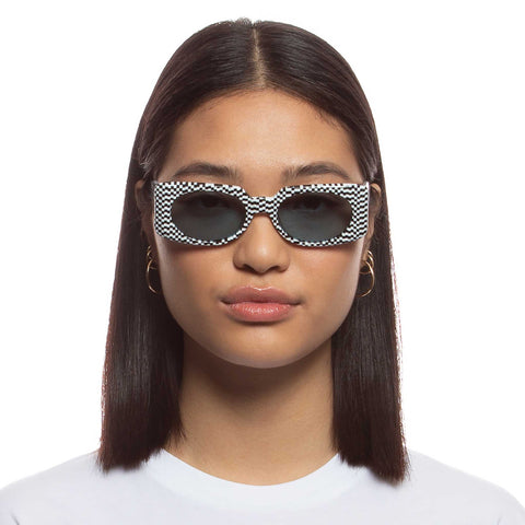 Le Specs Bow Down Monochrome Check Uni-Sex Rectangle Sunglasses | Eyewear Index