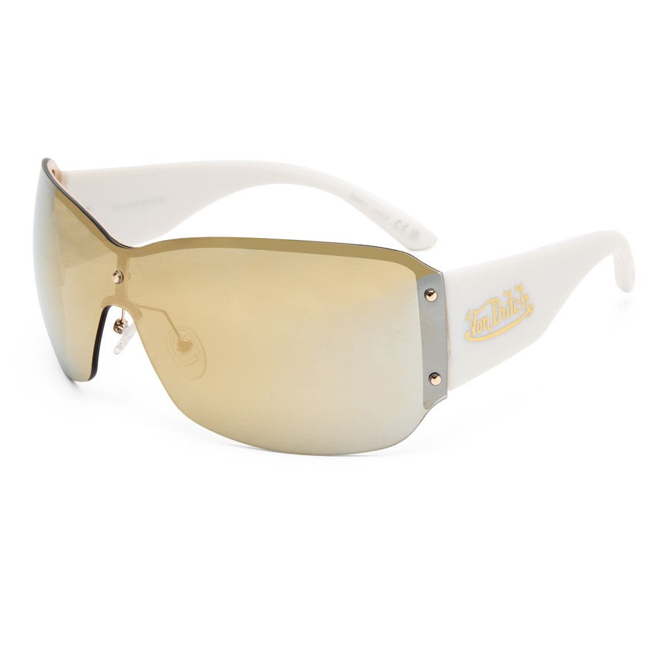 Aire Tabloid Gold White Uni-Sex Wrap Sunglasses | Eyewear Index