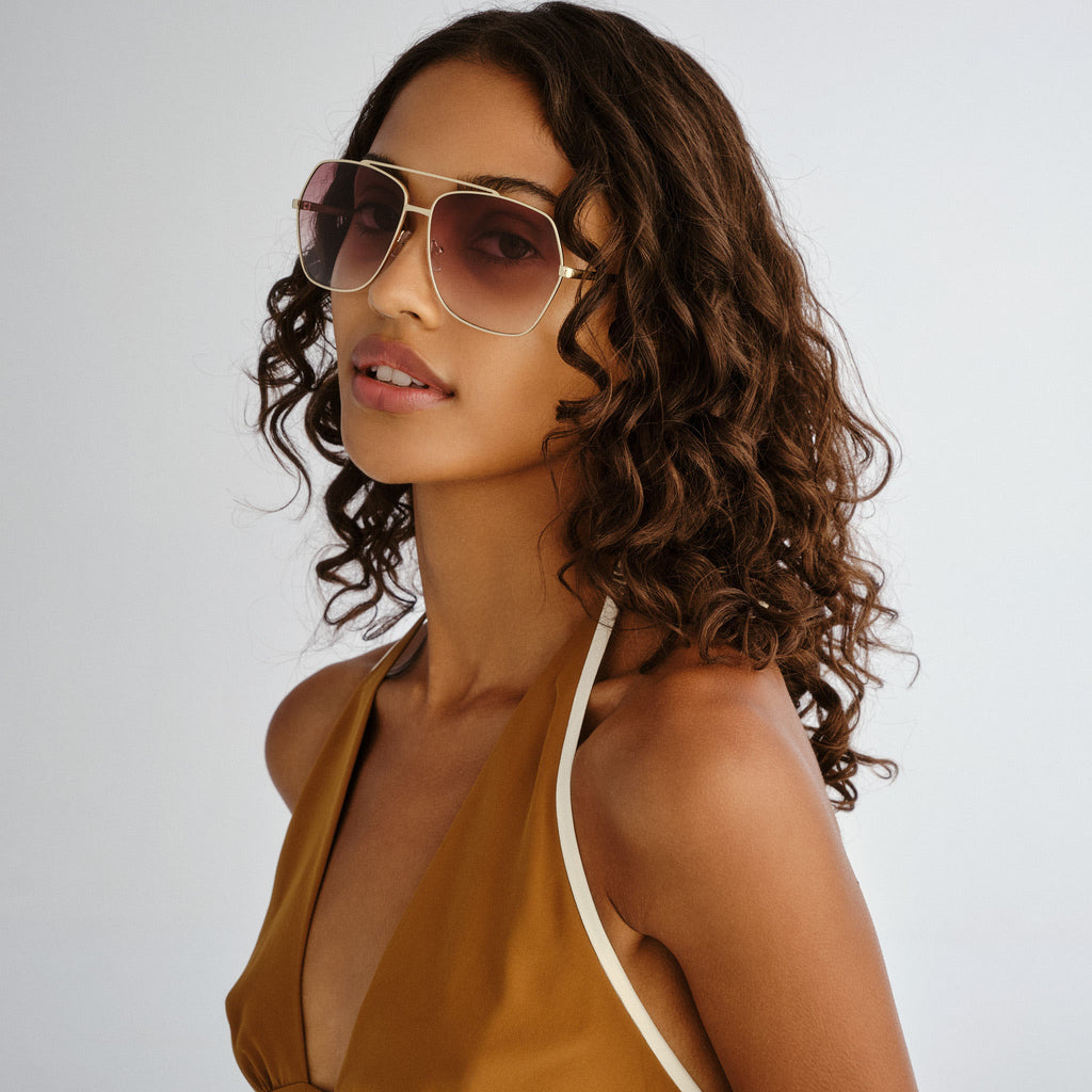 Aire Celestine Gold Sand Uni-Sex Aviator Sunglasses | Eyewear Index