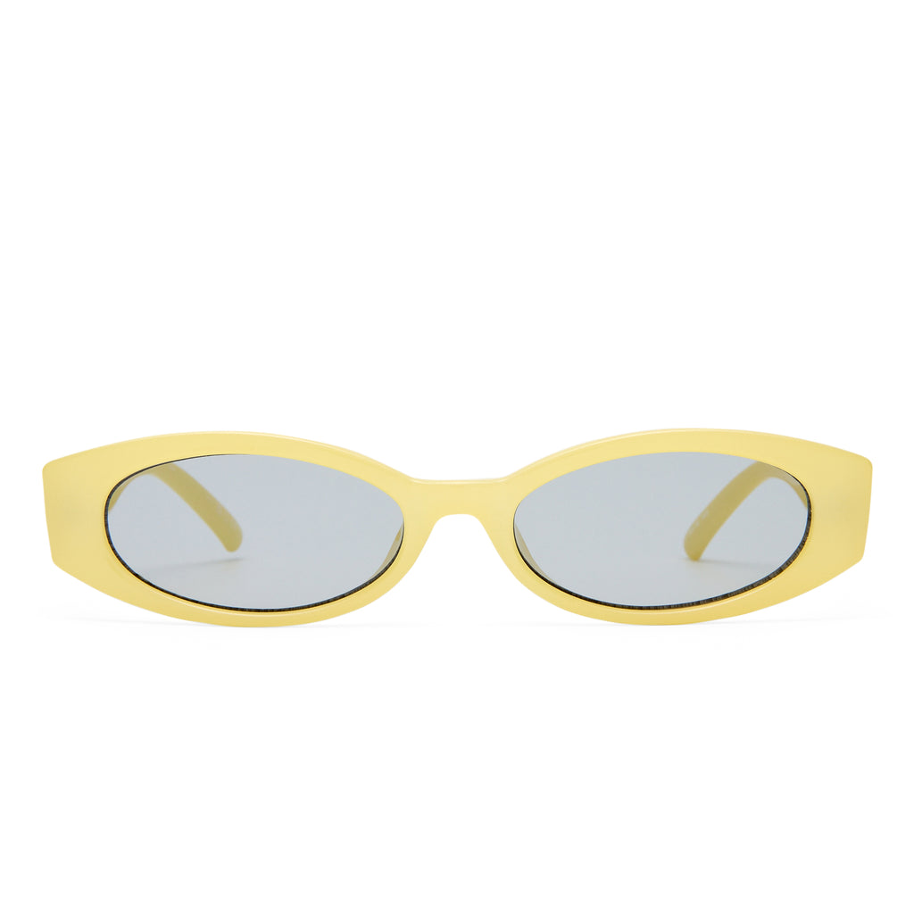 Le Specs Belladonna Acid Yellow Pearl Female Oval Sunglasses | Eyewear Index