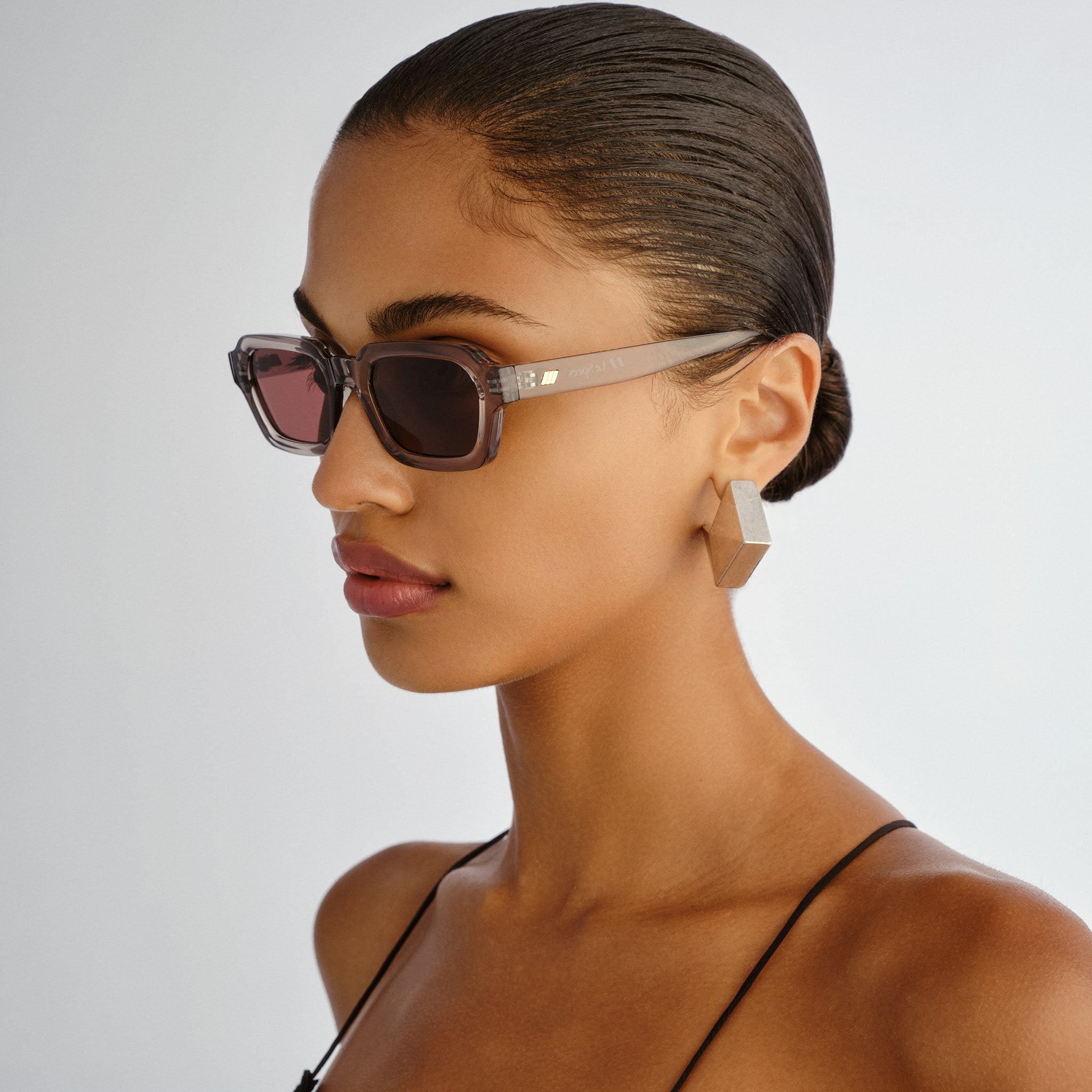 Le Specs Tension + Warm Grey Uni-Sex Rectangle Sunglasses | Eyewear Index