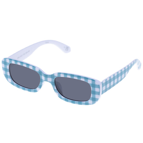 Solarized Kids Slim Y2k Blue Check Female Rectangle Sunglasses | Eyewear Index