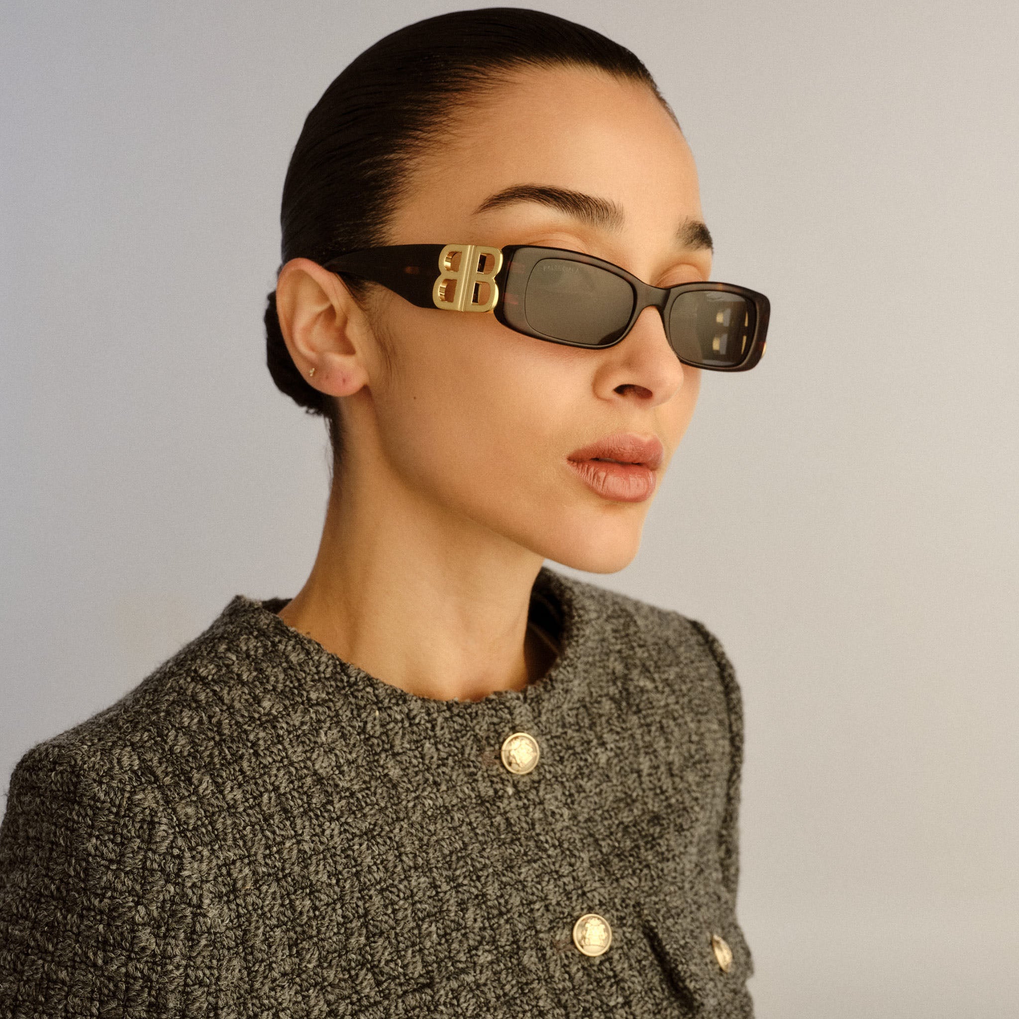 Balenciaga Bb0096s Havana Female Rectangle Sunglasses | Eyewear Index