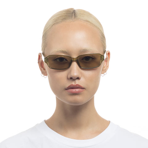 Aire Crater Khaki Gold Uni-Sex Rectangle Sunglasses | Eyewear Index