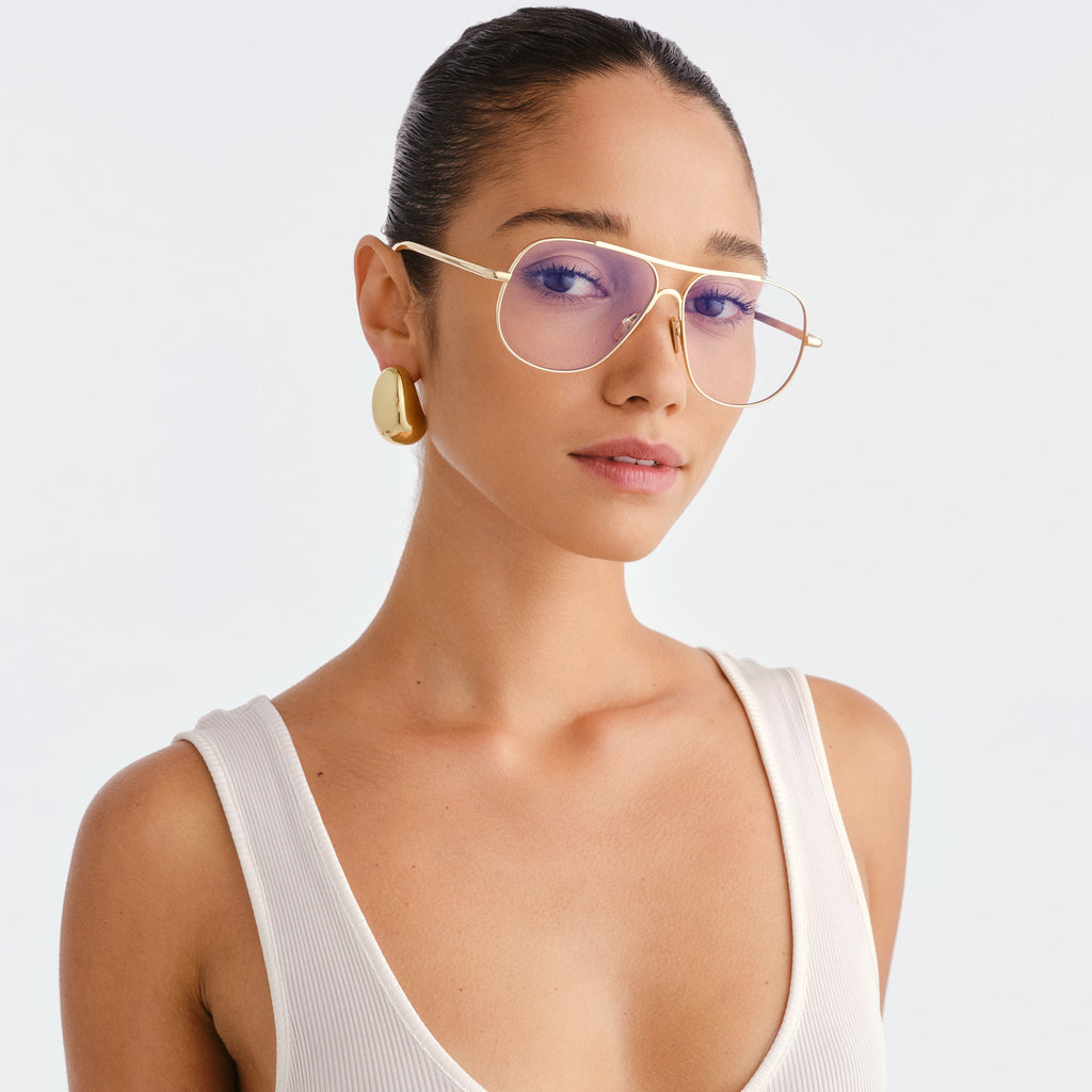 Luv Lou The Carter Gold Female Aviator Blue Light | Eyewear Index