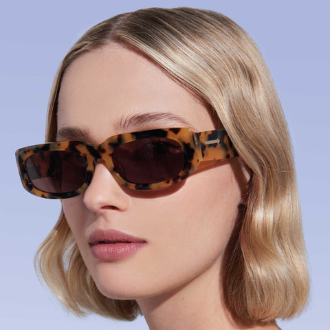 Karen Walker Zahra Crazy Tort Uni-Sex Rectangle Sunglasses | Eyewear Index