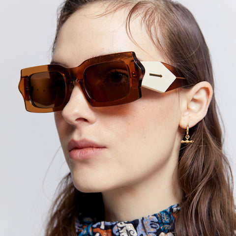 Karen Walker Blow Wave Ochre Mix Uni-Sex Rectangle Sunglasses | Eyewear Index