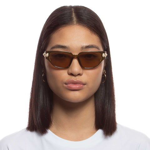 Le Specs Serpens Link Olive Female Cat-Eye Sunglasses | Eyewear Index