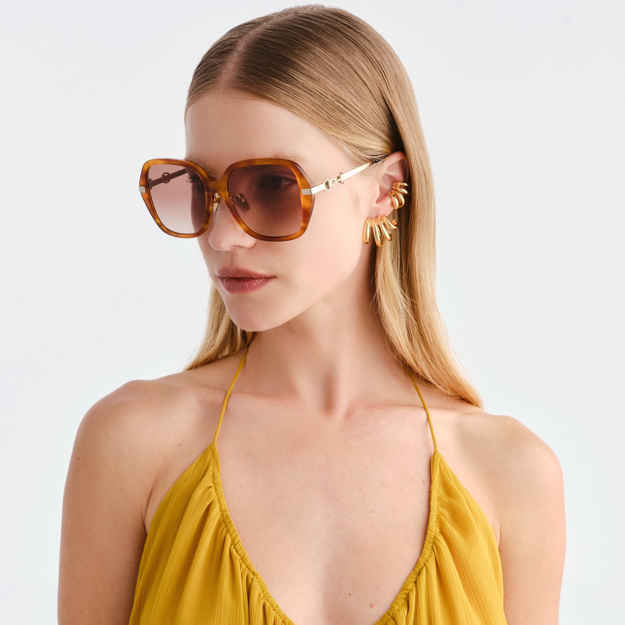 Gucci Gg2055sa Havana Female Rectangle Sunglasses | Eyewear Index