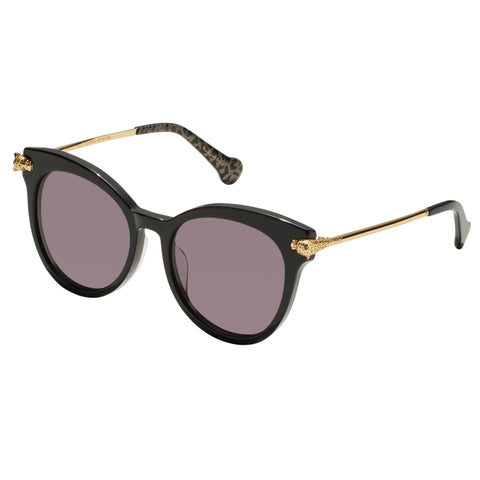 Camilla The Extras Black Glitter Leopard Female Round Sunglasses | Eyewear Index