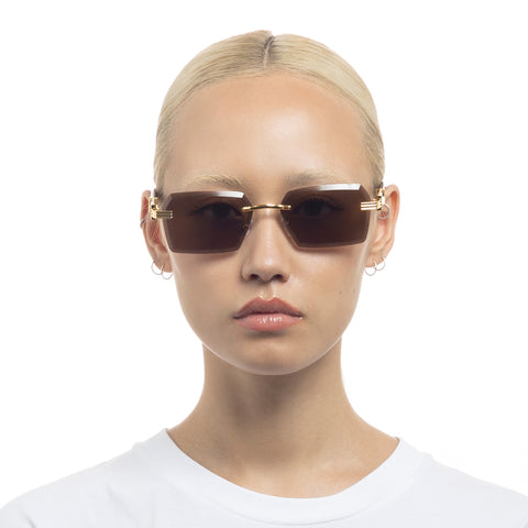 Aire Nebula Bright Gold Woodgrain Uni-Sex Rectangle Sunglasses | Eyewear Index