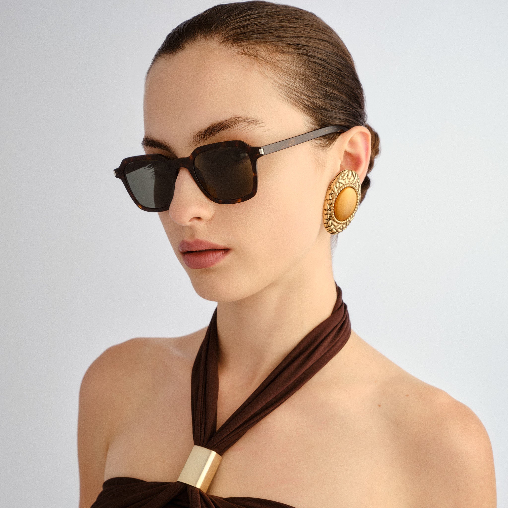 Saint Laurent Sl715slim Havana Uni-Sex Rectangle Sunglasses