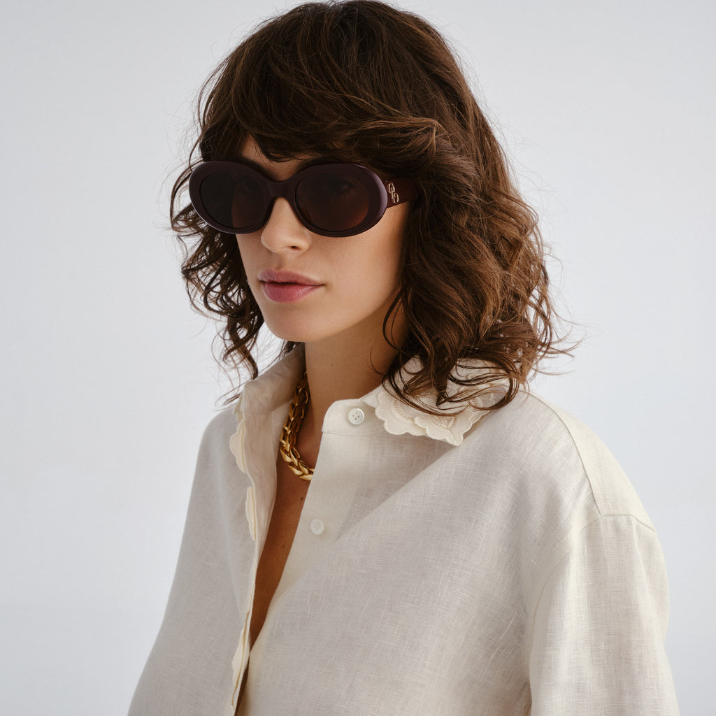 Oroton Soren Burgundy Female Oval Sunglasses | Eyewear Index
