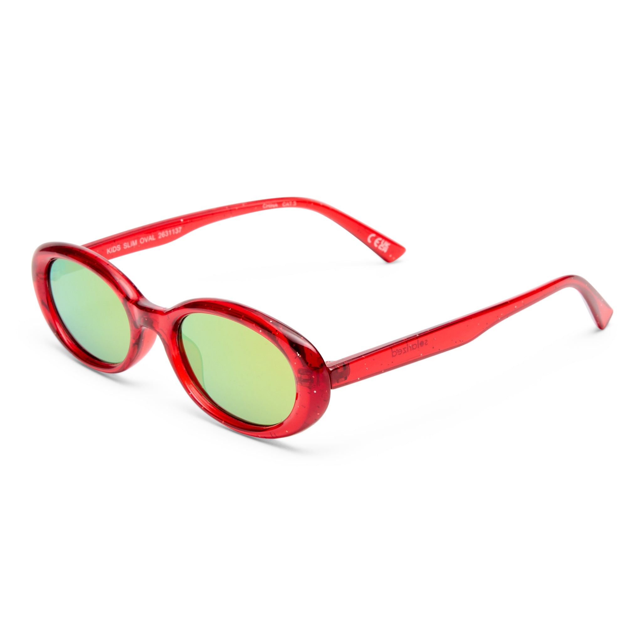 Solarized Kids Slim Oval Red Glitter Uni-Sex Oval Sunglasses | Eyewear Index