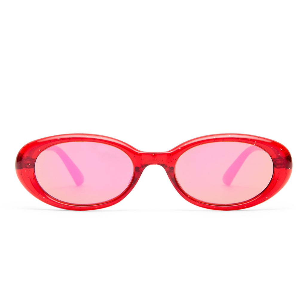 Solarized Kids Slim Oval Red Glitter Uni-Sex Oval Sunglasses | Eyewear Index