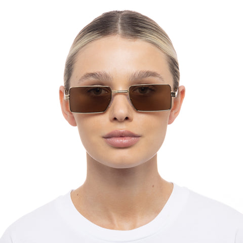 Le Specs Fold 02 Bright Gold Uni-Sex Rectangle Sunglasses | Eyewear Index