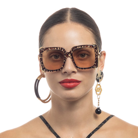 Camilla The After Party Leopard Burgundy Female Square Sunglasses | Eyewear Index