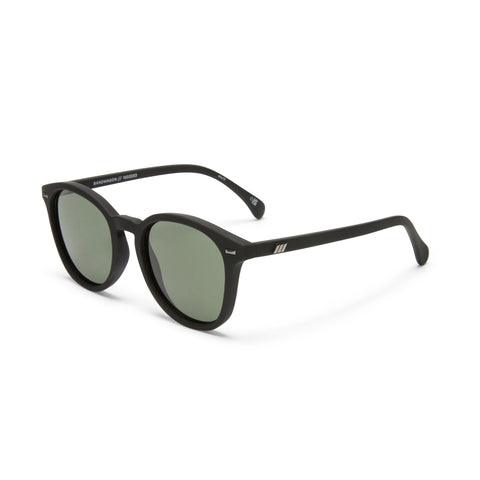 Le Specs Bandwagon Black Rubber Uni-Sex Round Sunglasses | Eyewear Index