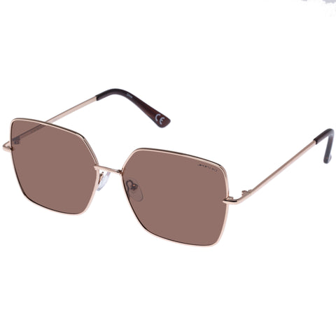 Solarized Glam Square Metal Gold Chocolate Female Square Sunglasses | Eyewear Index