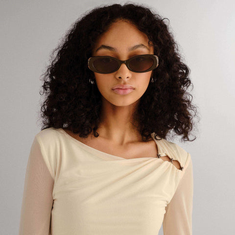 Luv Lou The Morgan Dark Chocolate Female Oval Sunglasses | Eyewear Index