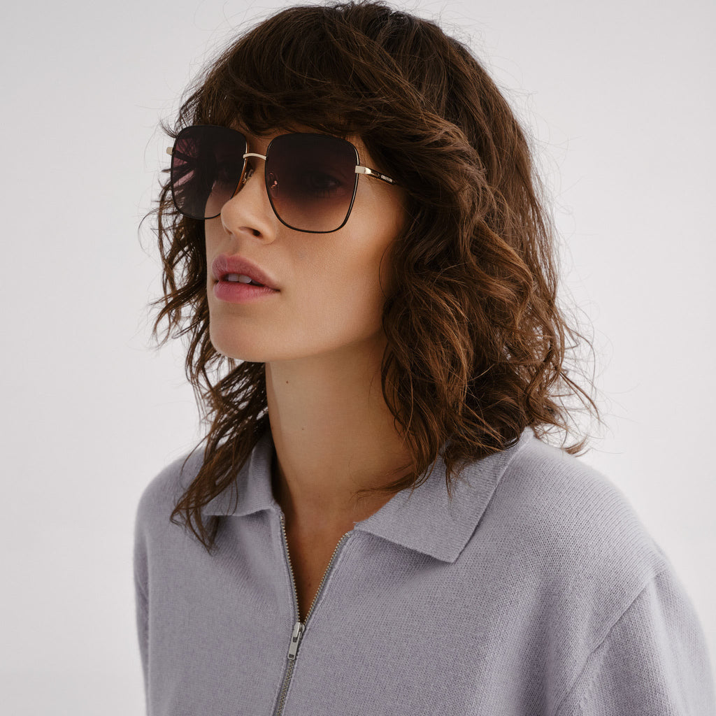 Oroton Asta Gold Black Female Square Sunglasses | Eyewear Index