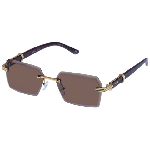 Aire Nebula Bright Gold Woodgrain Uni-Sex Rectangle Sunglasses | Eyewear Index