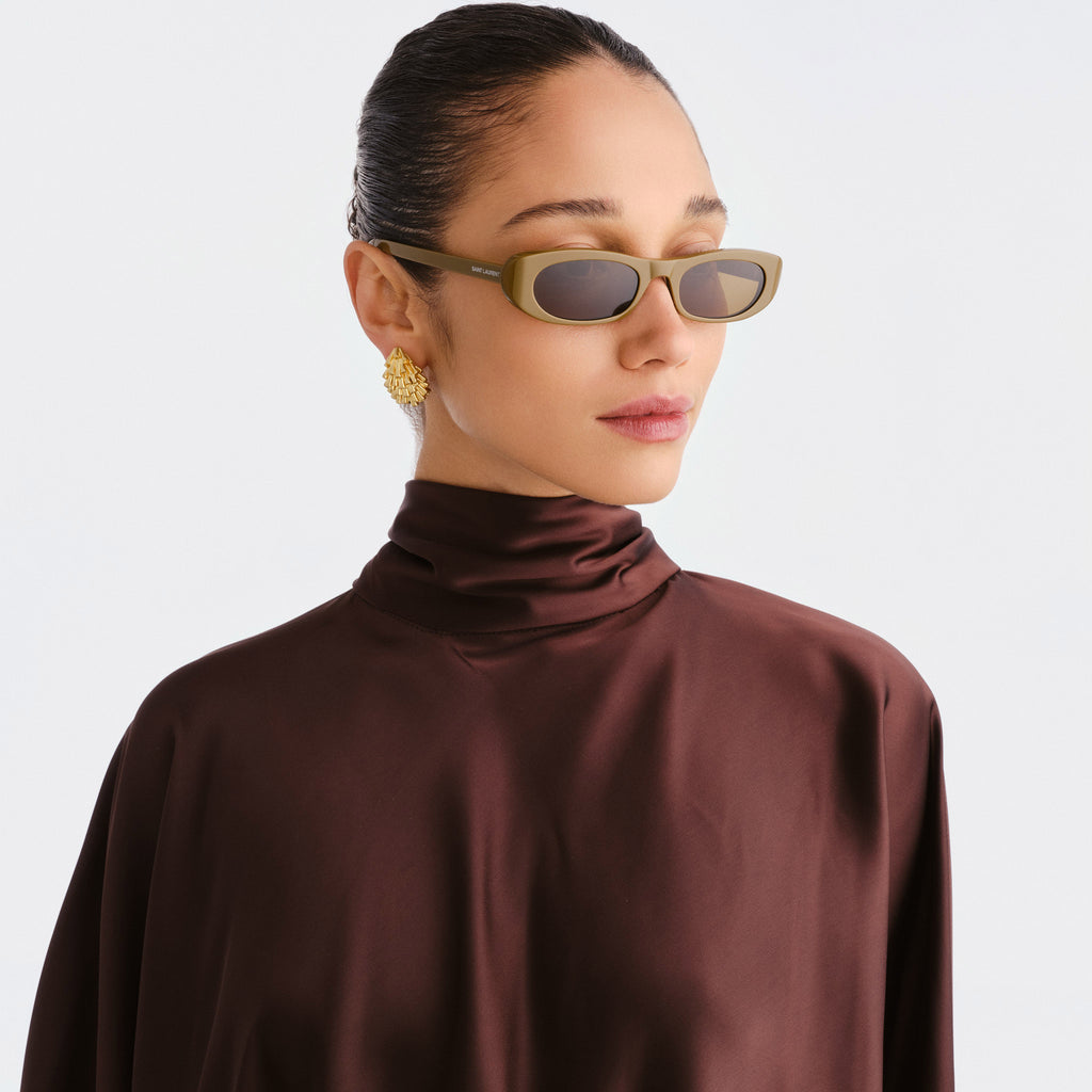 Saint Laurent Sl557shade Brown Female Oval Sunglasses | Eyewear Index