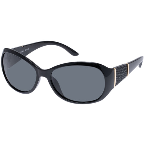 Cancer Council Leura Shiny Black Gold Female Wrap Sunglasses | Eyewear Index