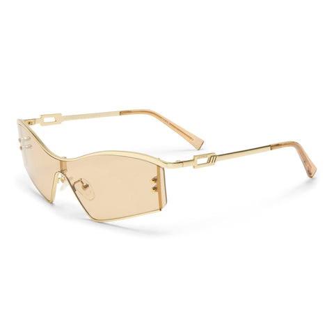 Le Specs Hyperbole Satin Gold Uni-Sex Shield Sunglasses | Eyewear Index