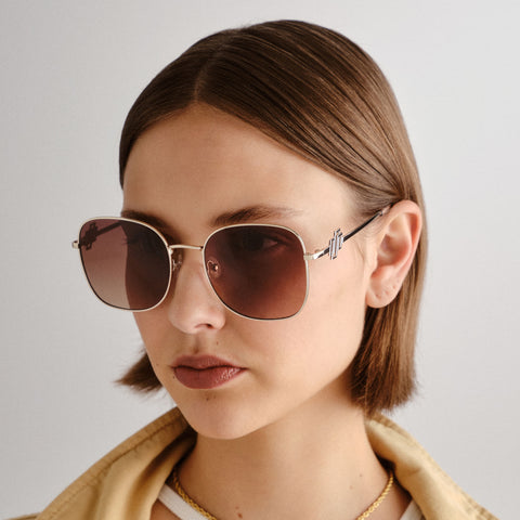 Le Specs Metamorphosis Bright Gold Female Round Sunglasses | Eyewear Index