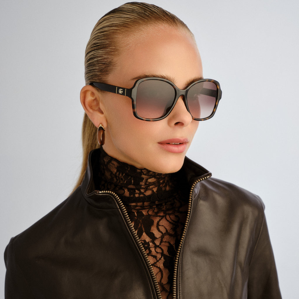 Gucci Gg0765sa Havana Female Rectangle Sunglasses | Eyewear Index