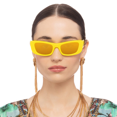 Camilla Ciao Ciao Neon Yellow Female Rectangle Sunglasses | Eyewear Index