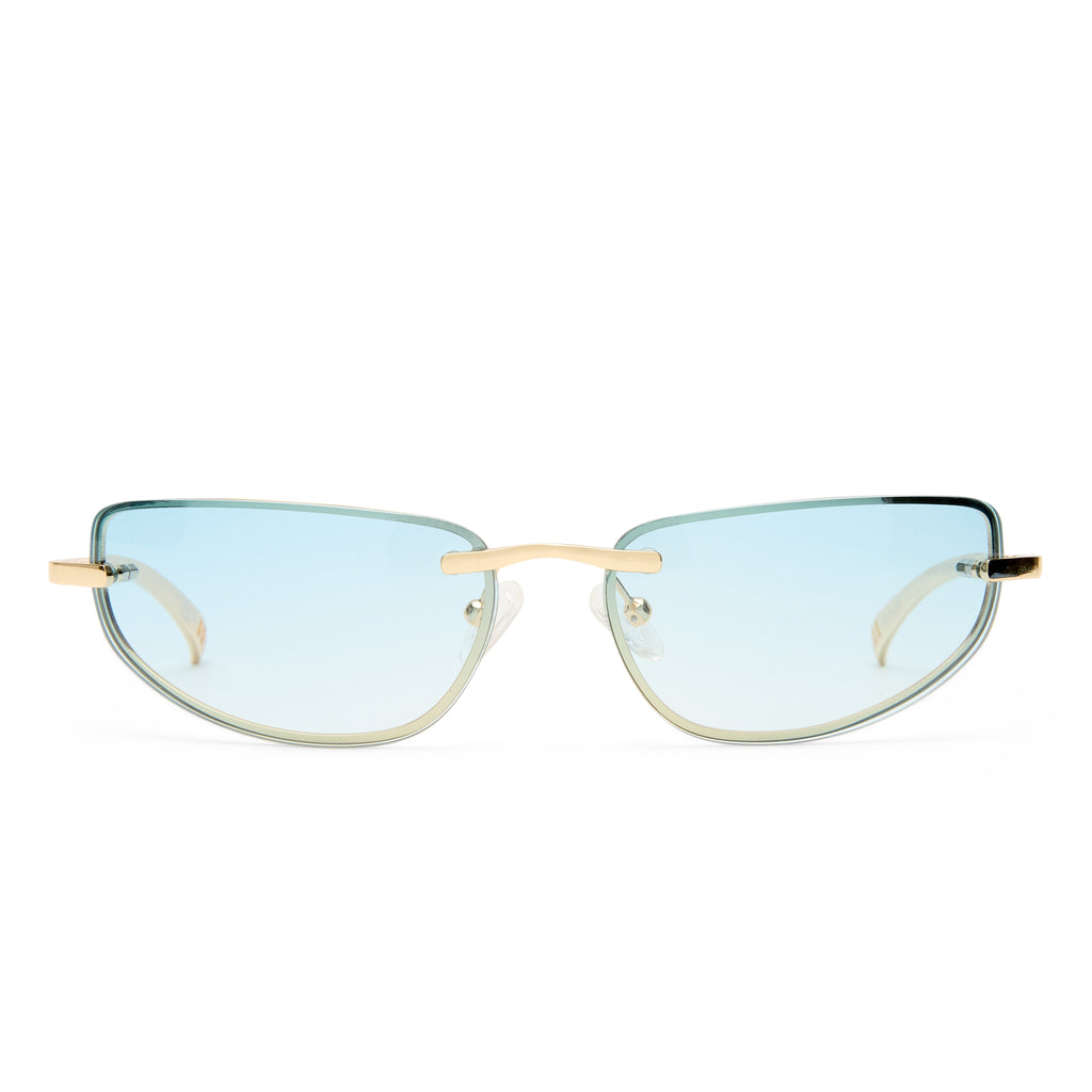 Le Specs Bubbles Gold Female Wrap Sunglasses | Eyewear Index