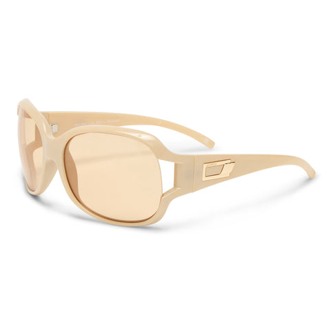 Le Specs Bolshy Milky Almond Female Wrap Sunglasses | Eyewear Index