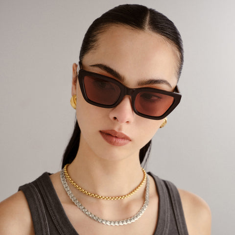 Le Specs Encryption Chocolate Female Cat-Eye Sunglasses | Eyewear Index