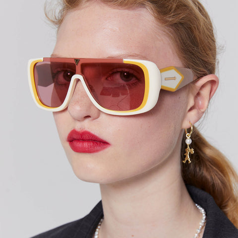 Karen Walker Hexed Ivory Female Shield Sunglasses | Eyewear Index