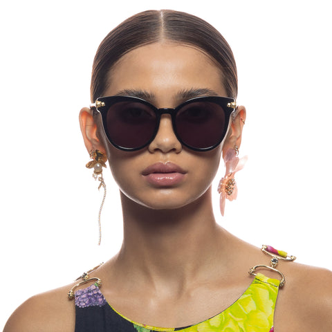 Camilla The Extras Black Glitter Leopard Female Round Sunglasses | Eyewear Index