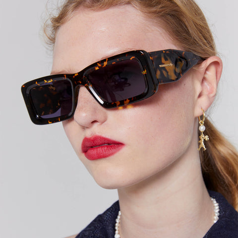 Karen Walker Axiom Cracked Tort Uni-Sex Rectangle Sunglasses | Eyewear Index