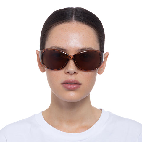 Cancer Council Leura Cherry Tort Gold Female Wrap Sunglasses | Eyewear Index