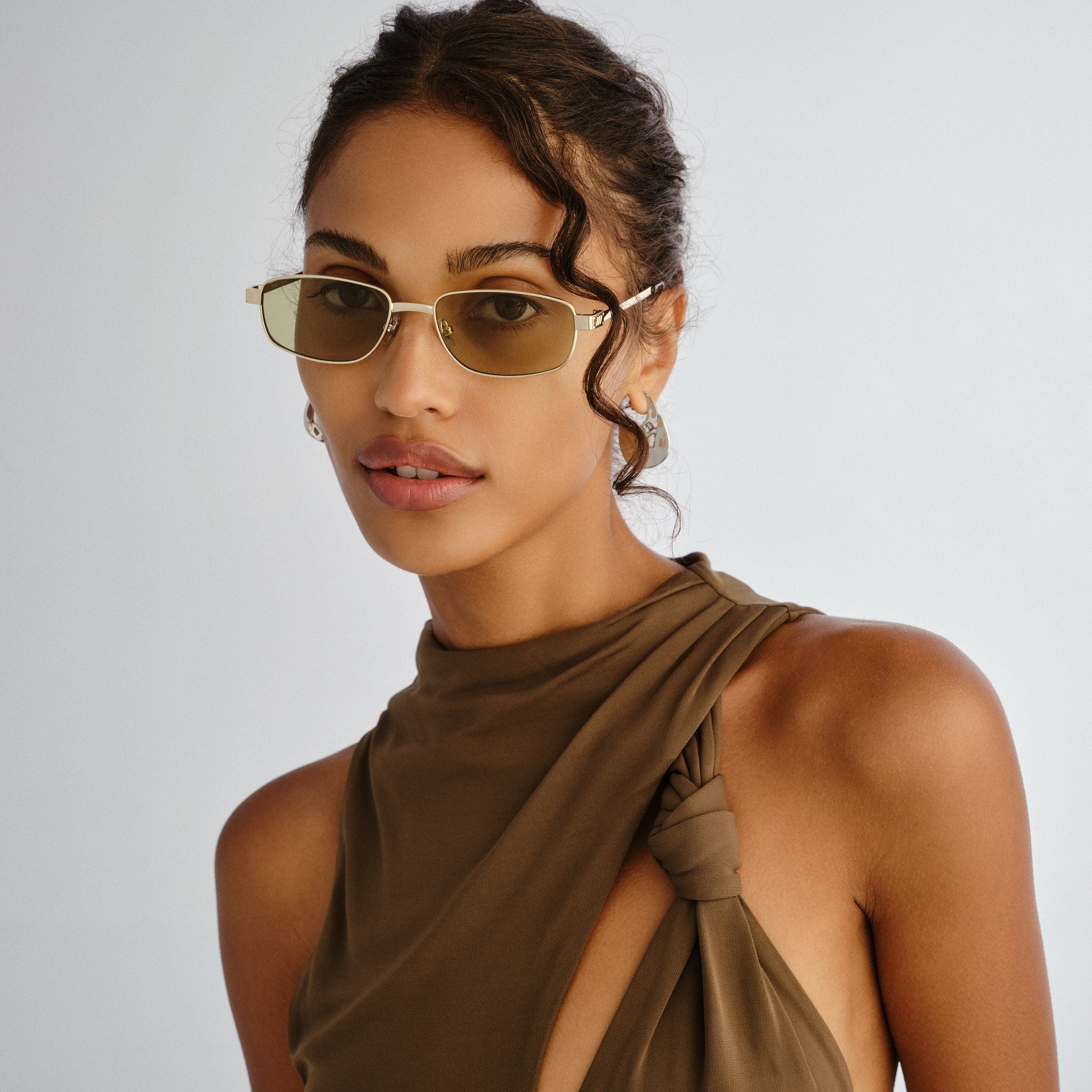 Le Specs Torrid Gold Uni-Sex Rectangle Sunglasses | Eyewear Index