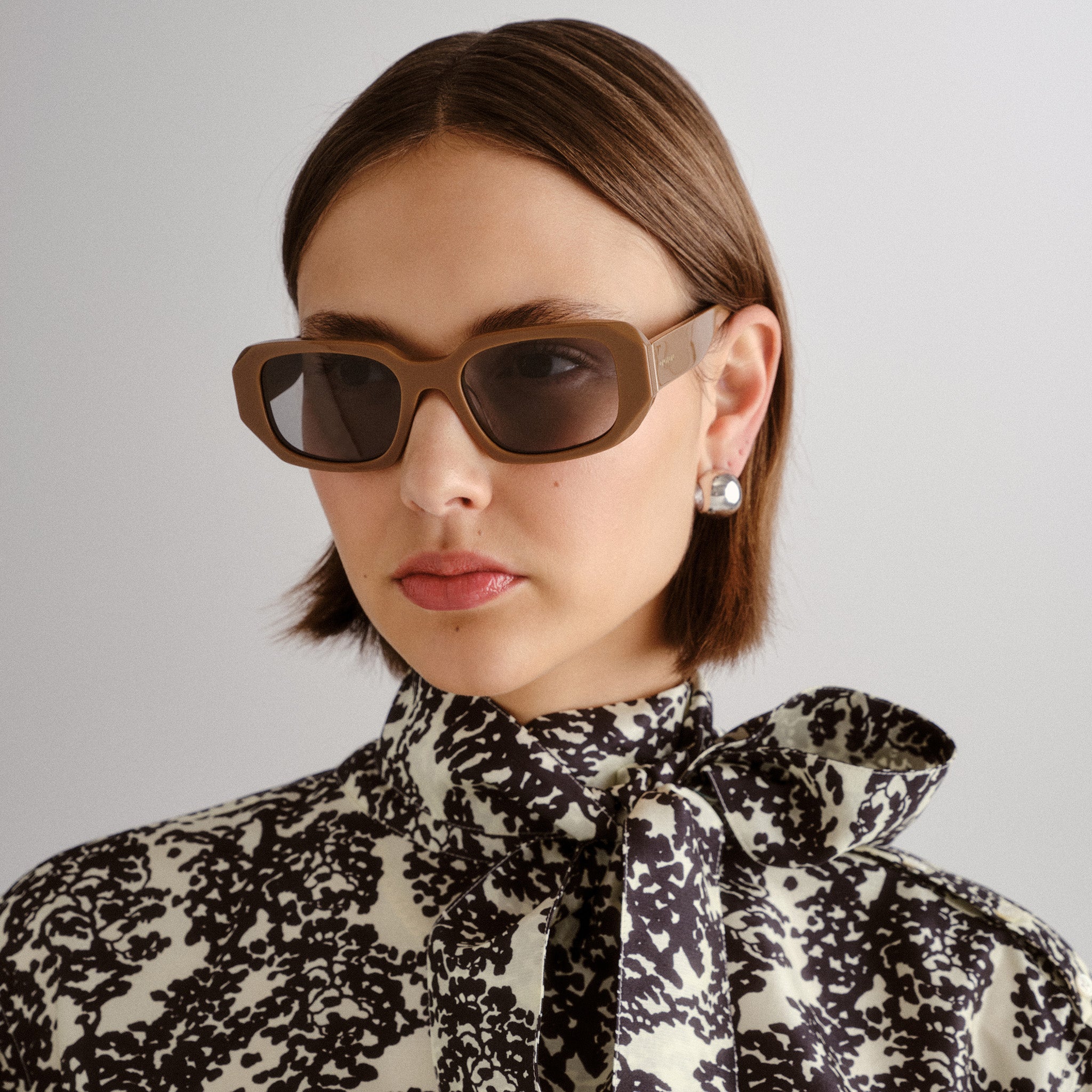 Oroton Maja Taupe Female Rectangle Sunglasses | Eyewear Index