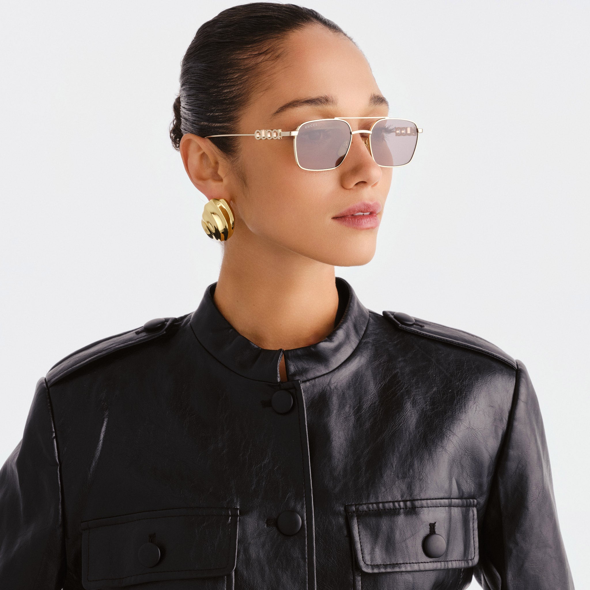 Gucci Gg1804s Gold Female Rectangle Sunglasses | Eyewear Index