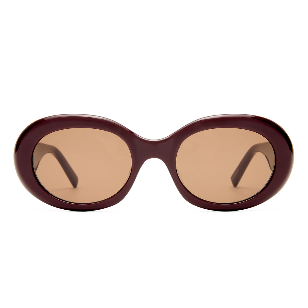 Oroton Soren Burgundy Female Oval Sunglasses | Eyewear Index