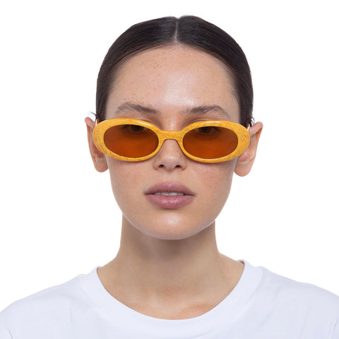 Le Specs Maybae Yellow Crayon Female Oval Sunglasses | Eyewear Index