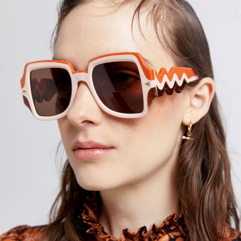 Karen Walker Female Wavy Ultra B Orange Square Sunglasses